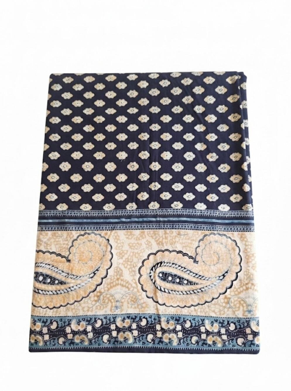 Williams Sonoma Paisley Blue Yellow Tablecloth 70" X 108: 100% Cotton India